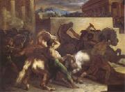 Theodore   Gericault Race of Wild Horses at Rome (mk05) oil on canvas